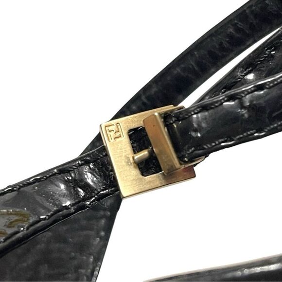 FENDI Patent Leather Slingback Logo Heel Peeptoe Sandals 37 - Picture 9 of 16